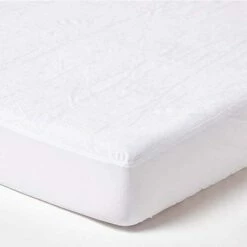 Cot Mattress Protector - Terry Towelling - Waterproof Pu Underside - 60x120x6cm - White