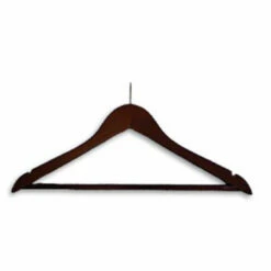 Hotel Wooden Security Coat Hanger - Chrome Security Stem - Wooden Bar - 50 Per Case - Dark Wood