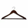 Hotel Wooden Hooked Coat Hanger - Chrome Standard Hook - Wooden Bar - 50 Per Case - Dark Wood