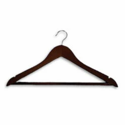 Hotel Wooden Hooked Coat Hanger - Chrome Standard Hook - Wooden Bar - 50 Per Case - Dark Wood