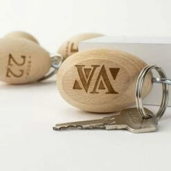 Natural Hardwood Wooden Egg Shaped Key Fob