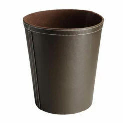 Hotel Bedroom Waste Bin - Luxury Faux Leather - Round - 12 Litre - Dark Brown