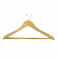 Hotel Wooden Hooked Coat Hanger - Standard Hook - Wooden Trouser Bar - 50 Per Case - Light Wood