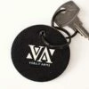Leather Effect Round Black Key Fob