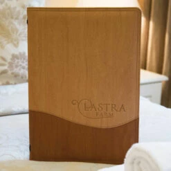 Guest Room Folders - Two Tone Padded Wood Effect - Wave Design - Tag Fixing - A4 Size