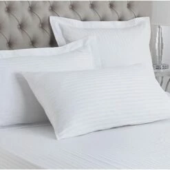 Hotel Pillow Cases - Housewife Style 1cm Satin Stripe - 100% Cotton - 250tc - 50x75cm - Pair - White