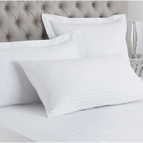 Hotel Pillow Cases - Oxford Style - 1cm Satin Stripe - 100% Cotton - 250tc - Pair - White