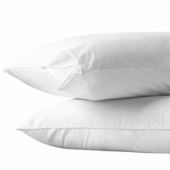 Hotel Pillow Protector - Deluxe 100% Cotton - Water Resistant - Anti-bacterial Zipped - Pair- White