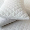 Pillow Protector - Luxury Quilted Diamond Design - Polycotton - Zip Fastening - Pair - White