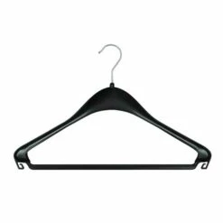 Hotel Hooked Coat Hanger - Moulded Plastic - Trouser Bar - Standard Hook - 50 Per Case - Black