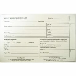 Guest Registration Card - White Card Printed In Black Text