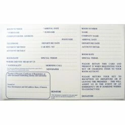 Guest Registration Card With Tear-off Key Card - 200x130mm (8x5 Inches)