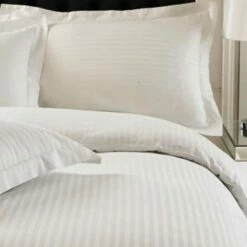 Hotel Pillow Cases - 1" Satin Stripe - Cotton Rich 70% Cotton/30% Polyester - 200tc - White
