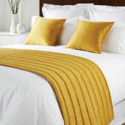 Mitre Simplicity Design Quilted Bed Runner - High Quality Faux Silk - Antique Gold