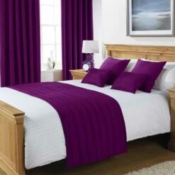 Mitre Simplicity Design Quilted Bed Runner - High Quality Faux Silk - Aubergine