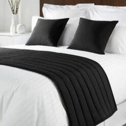 Mitre Simplicity Design Quilted Bed Runner - High Quality Faux Silk - Black