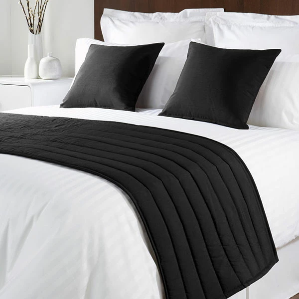 Mitre Simplicity Design Quilted Bed Runner - High Quality Faux Silk - Black