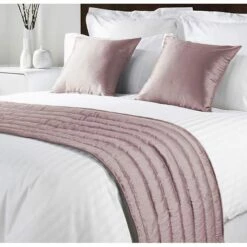 Mitre Simplicity Design Quilted Bed Runner - High Quality Faux Silk - Dusky Pink