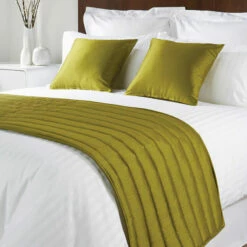 Mitre Simplicity Design Quilted Bed Runner - High Quality Faux Silk - Lime