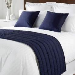Mitre Simplicity Design Quilted Bed Runner - High Quality Faux Silk - Navy