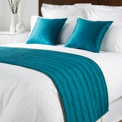 Mitre Simplicity Design Quilted Bed Runner - High Quality Faux Silk - Ocean