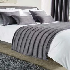 Mitre Simplicity Design Quilted Bed Runner - High Quality Faux Silk - Pewter