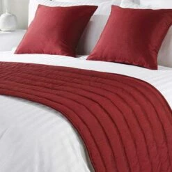 Mitre Simplicity Design Quilted Bed Runner - High Quality Faux Silk - Raspberry