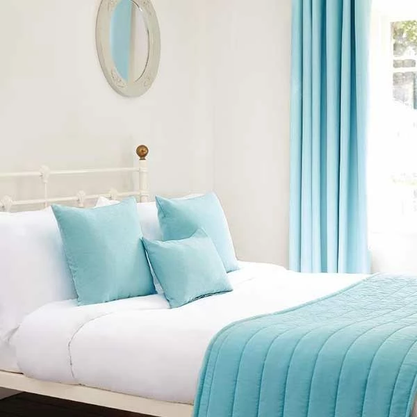 Mitre Simplicity Design Quilted Bed Runner - High Quality Faux Silk - Sky Blue