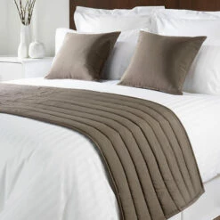 Mitre Simplicity Design Quilted Bed Runner - High Quality Faux Silk - Taupe