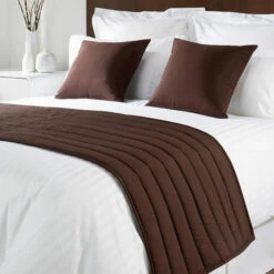 Mitre Simplicity Design Quilted Bed Runner - High Quality Faux Silk - Walnut