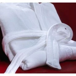 Hotel Bathrobes - Waffle Weave Polyester / Cotton - 220gsm - Kimono Style - White